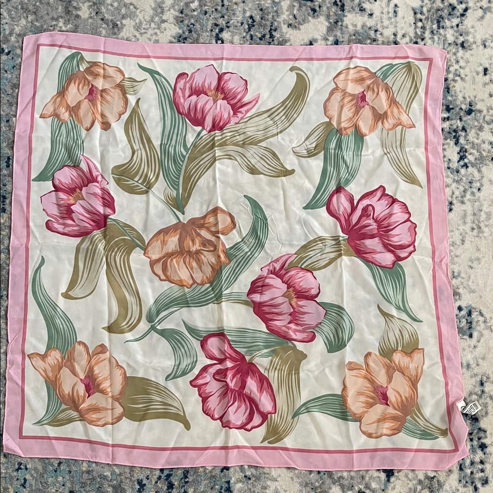 Adrienne Vittadini vintage Pink and White silk scarf